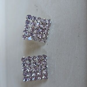 E-010-Vintage Pave Rhinestone Silver Tone Stud Earrings